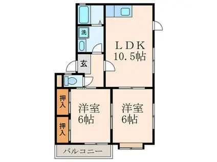 長尾サンフェリカ 1(2LDK/1階)の間取り写真