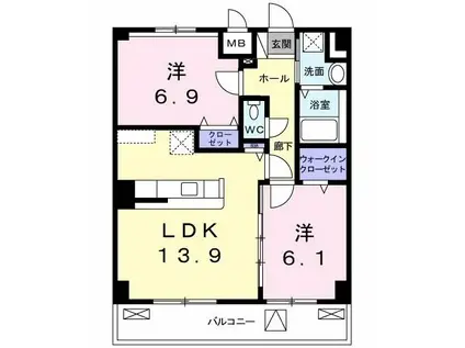ベルベルデ レジデンス(2LDK/2階)の間取り写真