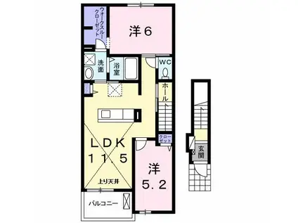 カレント・美郷III(2LDK/2階)の間取り写真