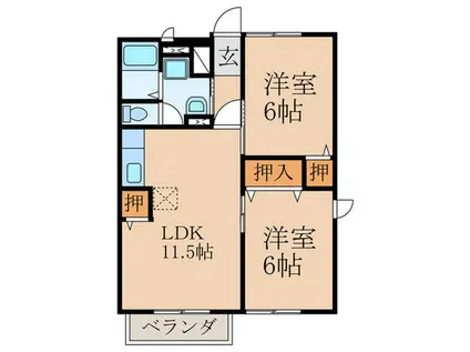 ヴェルドミール(2LDK/2階)の間取り写真