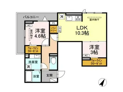 トゥトゥアジュール(2LDK/2階)の間取り写真