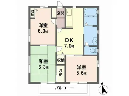 ヴィレッジキタC棟(3DK/2階)の間取り写真
