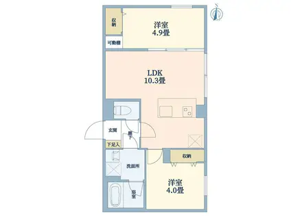 ウェルスクエア中野坂上(2LDK/2階)の間取り写真