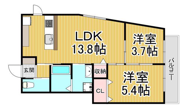 LOHAUS花屋敷駅前(2LDK/2階)の間取り写真