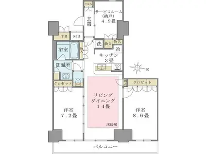 BRILLIA IST 東雲キャナルコート(2SLDK/3階)の間取り写真