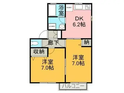 アスティオン(2DK/2階)の間取り写真