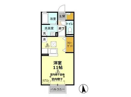 レセンテ新田原II(ワンルーム/1階)の間取り写真