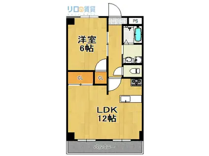 都宝ビル(1LDK/3階)の間取り写真