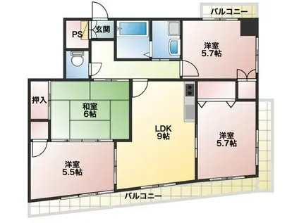 シャルム六ツ門(4LDK/3階)の間取り写真