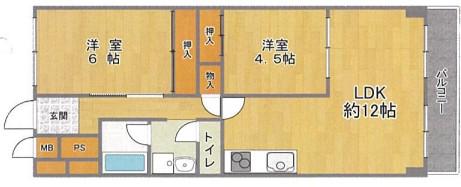 千里ハイツ(2LDK/6階)の間取り写真