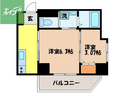 ウィング弐号舘(2K/6階)の間取り写真