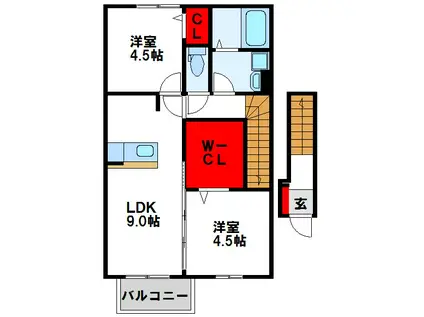 ウィット緑ヶ丘(2LDK/2階)の間取り写真