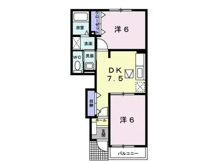 サファイアB(2DK/1階)の間取り写真
