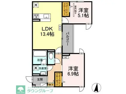 D PAINA 子母口 II(2LDK/3階)の間取り写真