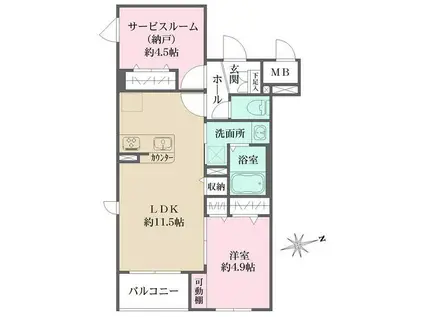 ラペルラ桜新町(1SLDK/1階)の間取り写真