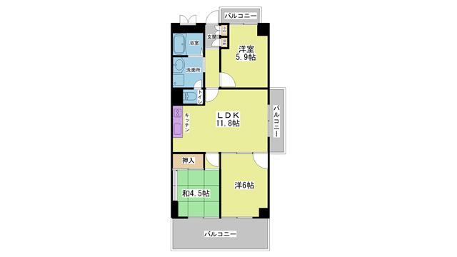 ベルダ鈴蘭台(3LDK/4階)の間取り写真