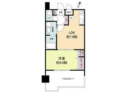 レジディア博多II(1DK/7階)の間取り写真