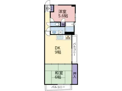 朝日プラザ野里(2DK/9階)の間取り写真