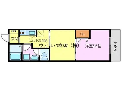 ホワイトハウス鳳(1LDK/1階)の間取り写真