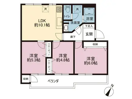 北磯子団地2号棟(3LDK/5階)の間取り写真