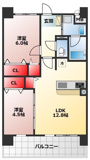 フェリスシエロ堺(2LDK/3階)の間取り写真