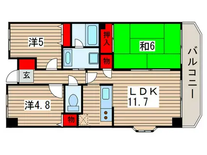サンハイム園生(3LDK/4階)の間取り写真