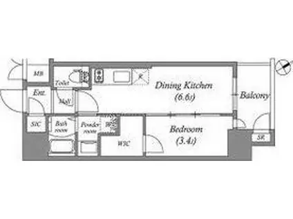 エステムコート名古屋新栄IVネスト(1DK/12階)の間取り写真