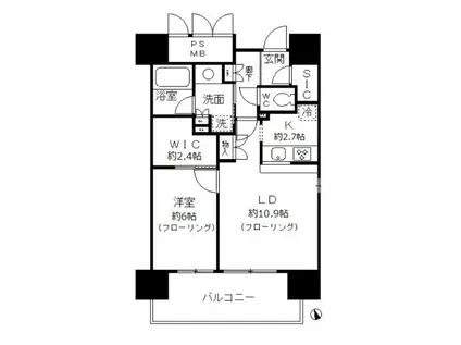 フォンテーヌ芝浦(1LDK/12階)の間取り写真