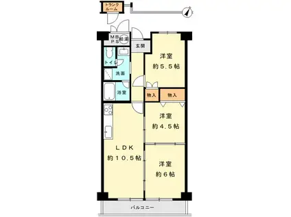 須磨月見山ハイツ(3LDK/4階)の間取り写真