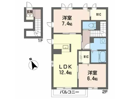 シャーメゾン城西 A棟(2LDK/2階)の間取り写真