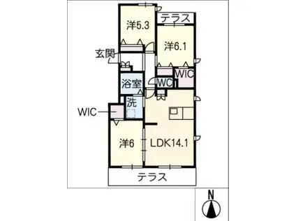 BELLE VUE社台(3LDK/1階)の間取り写真