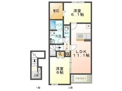 メゾンリヴィエール(2LDK/2階)の間取り写真