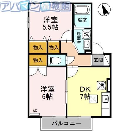 セジュール古津(2DK/1階)の間取り写真
