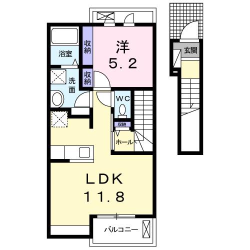 サウスガーデンプレイス(1LDK/2階)の間取り写真