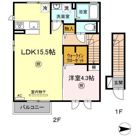 ボアソルテ(1LDK/2階)の間取り写真