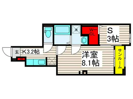 フリージアI(1SK/1階)の間取り写真