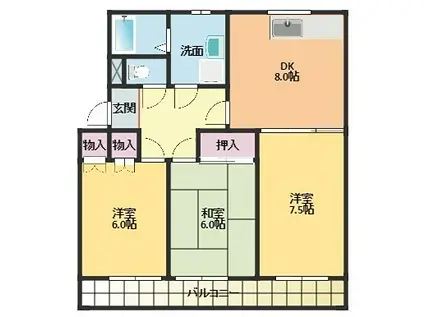 ニューシティ上西(3DK/2階)の間取り写真