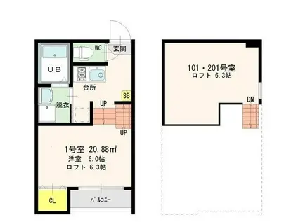 クレア馬出(1K/1階)の間取り写真