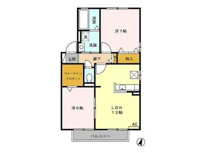 ウィル・ノーブルA(2LDK/1階)の間取り写真