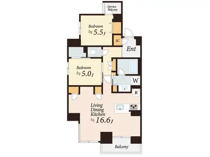 LUXENAPAWS藤沢(2LDK/4階)の間取り写真