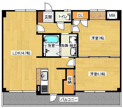SUN BRANCH(2LDK/3階)の間取り写真