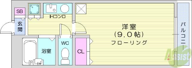 ウェルステージ木町通(1K/6階)の間取り写真