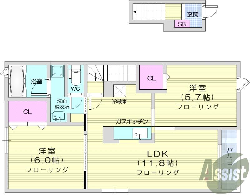 グランアムール(2LDK/2階)の間取り写真