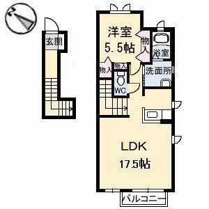 グランドメゾン糸崎 A棟(1LDK/2階)の間取り写真