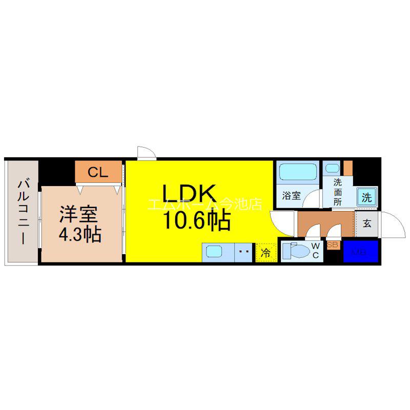 プロシード池下(1LDK/2階)の間取り写真