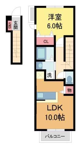 メイプルレジデンス(1LDK/2階)の間取り写真