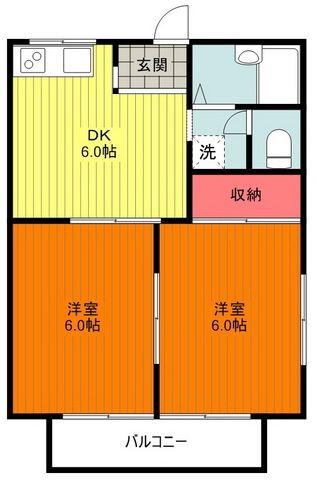 アミューズ(2DK/2階)の間取り写真