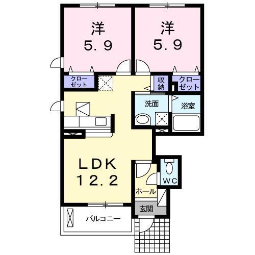 アリストガーデンII(2LDK/1階)の間取り写真