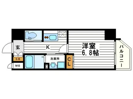 ジュネーゼグラン本町イースト(1K/3階)の間取り写真