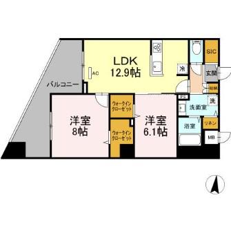 グランドソレイル(2LDK/3階)の間取り写真